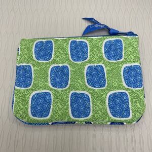 Vera Bradley Square Floral Pattern Clutch Zip Wallet Blue Green 7" x 5"